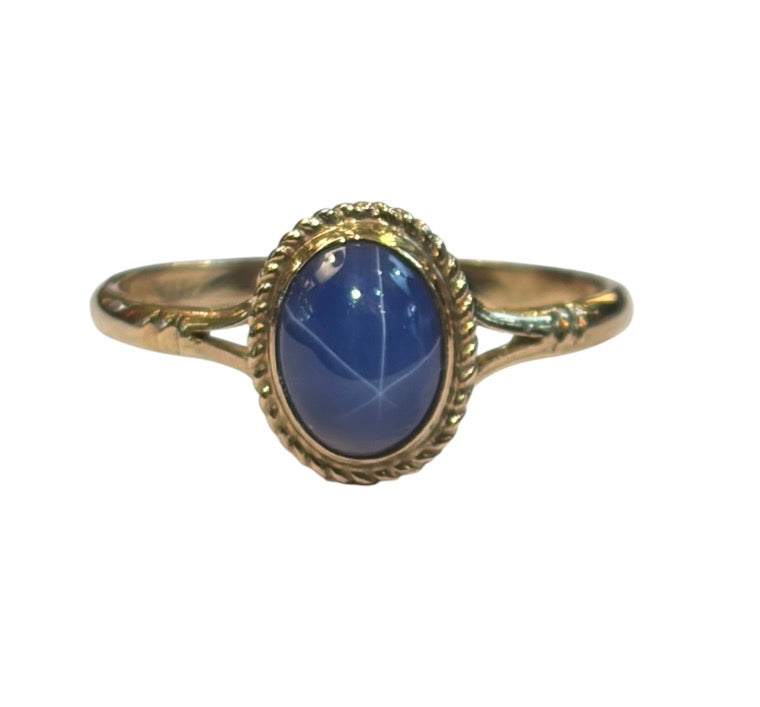 9ct vintage linde star sapphire ring size O circa 1978