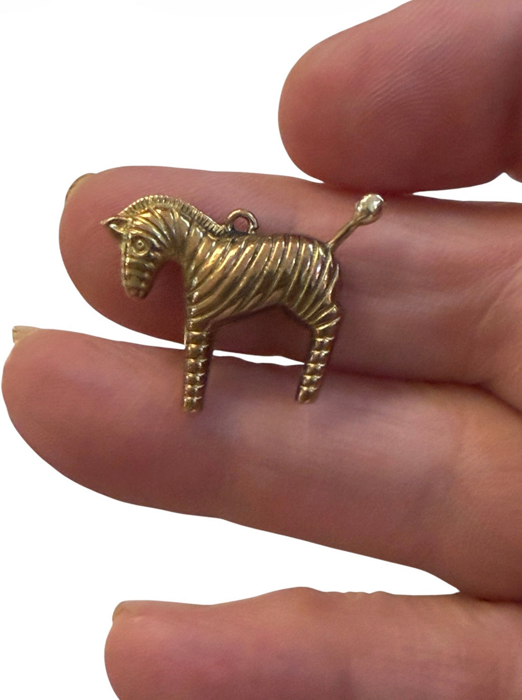 9ct vintage Zebra charm, circa 1970. hollow. Maker FM