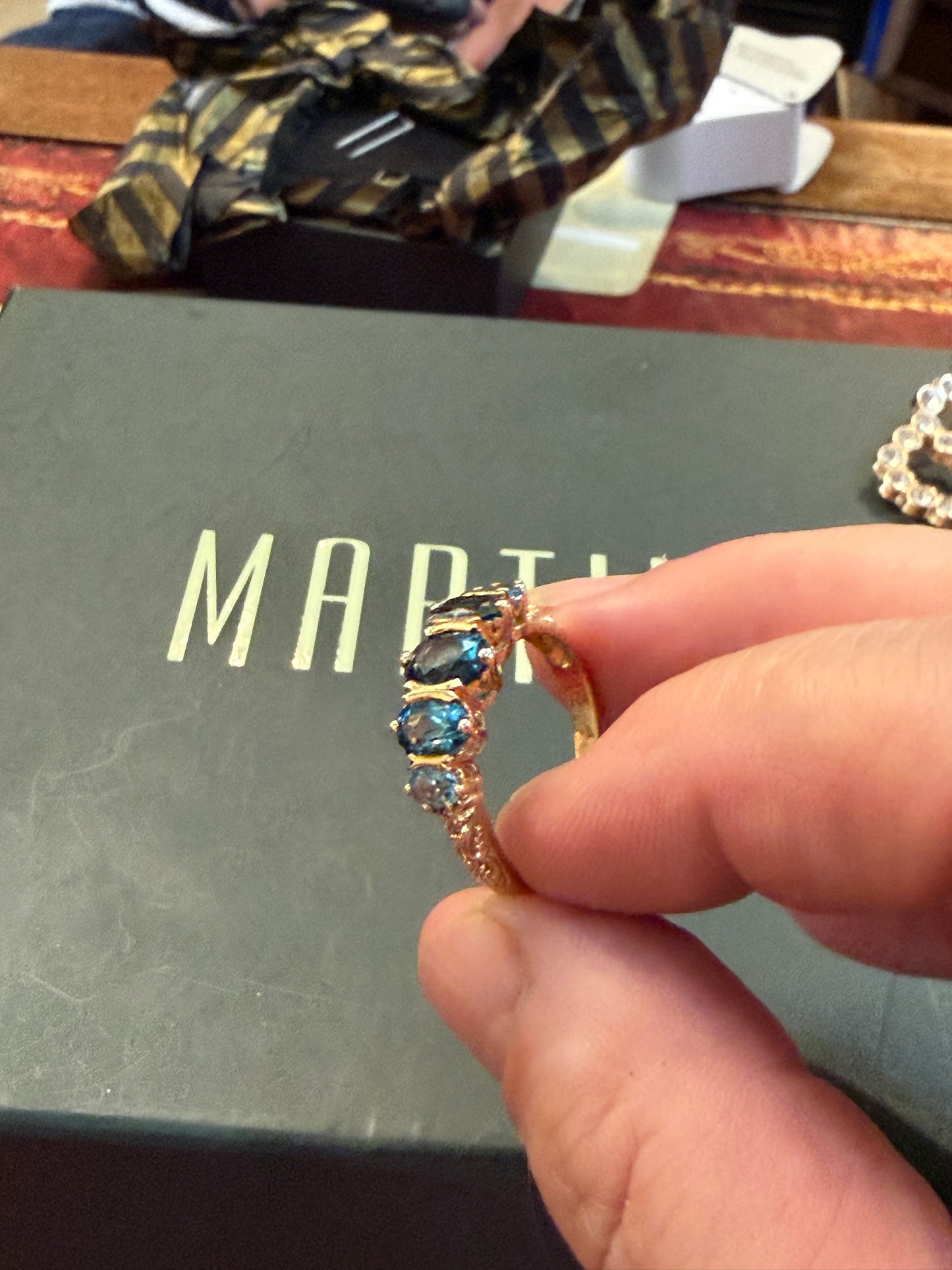 9ct vintage five stone topaz ring, size P maker GA