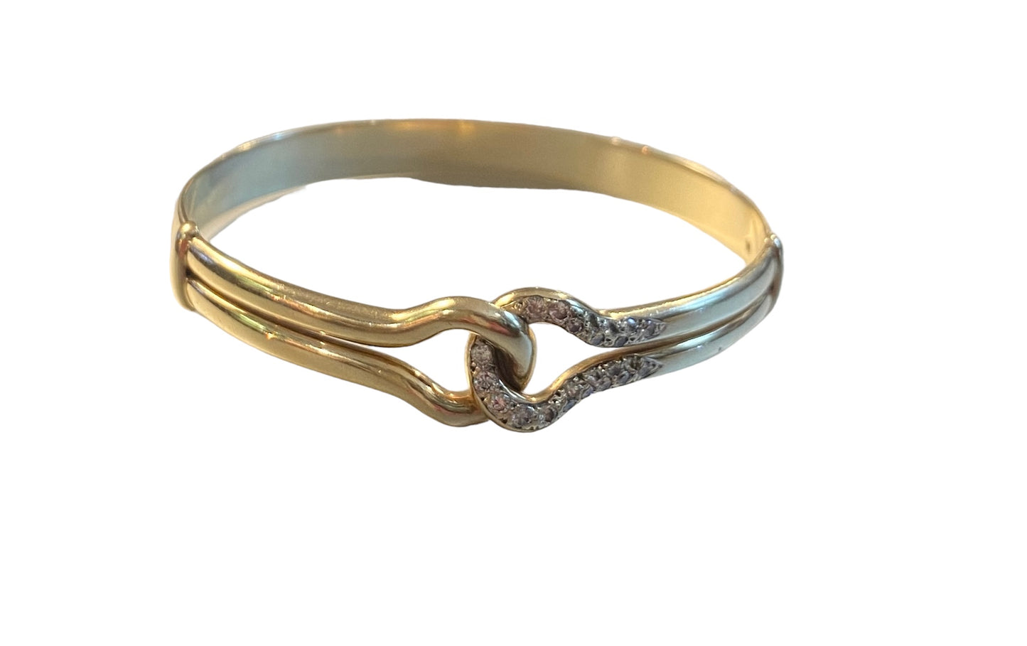 9ct vintage large bangle with diamonds and a love knot