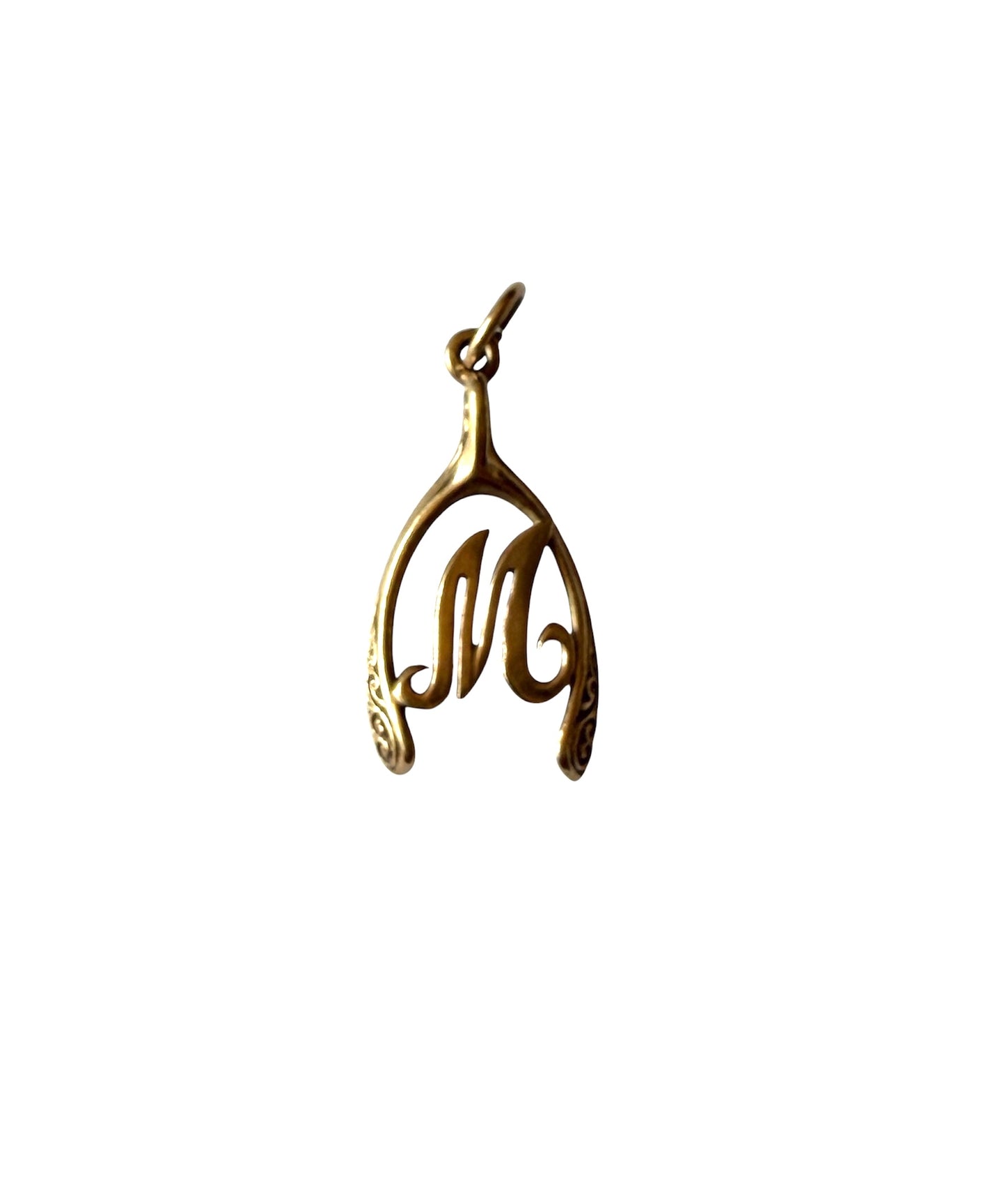 9ct vintage  initial M wishbone charm / pendant 2.68g