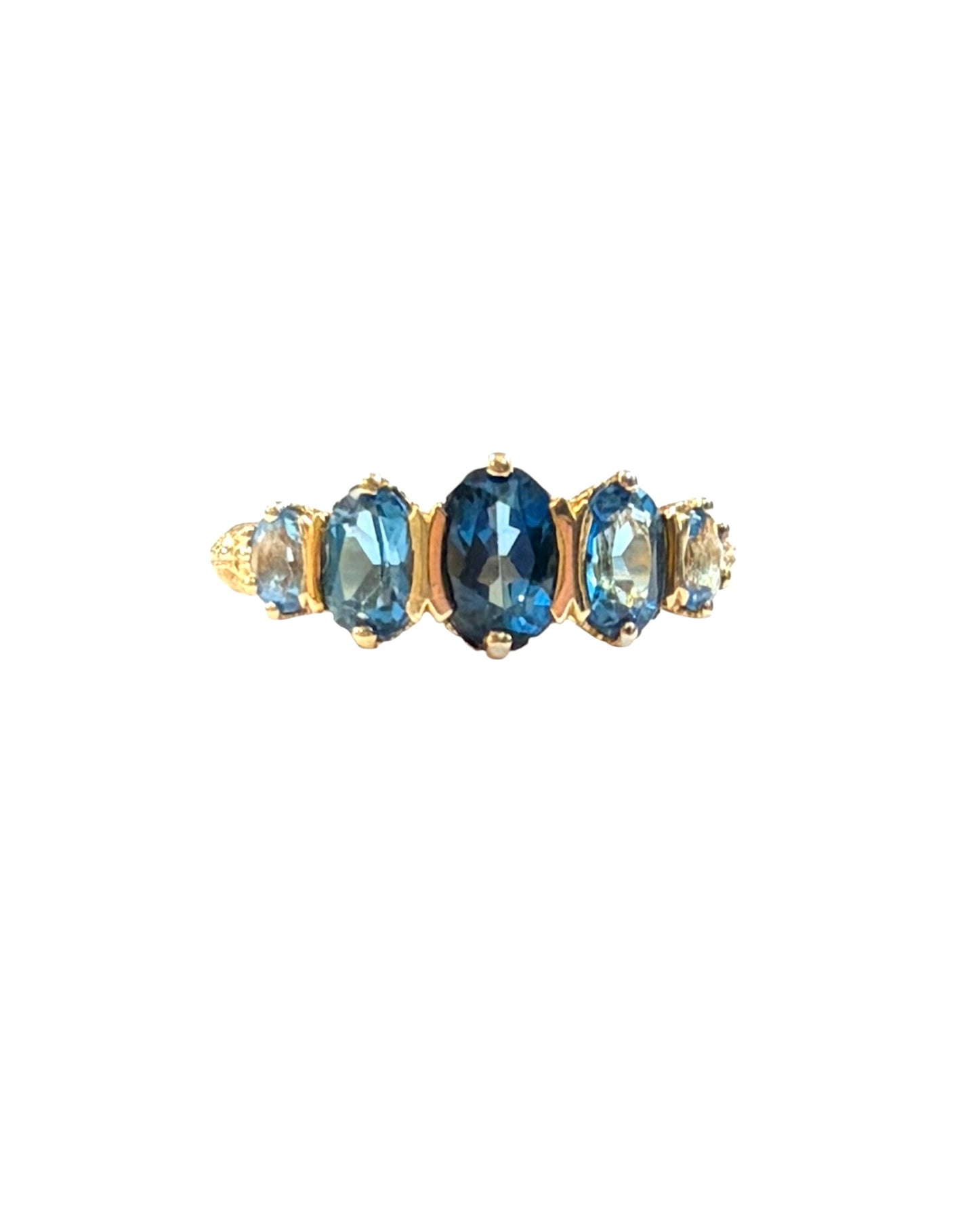9ct vintage five stone topaz ring, size P maker GA