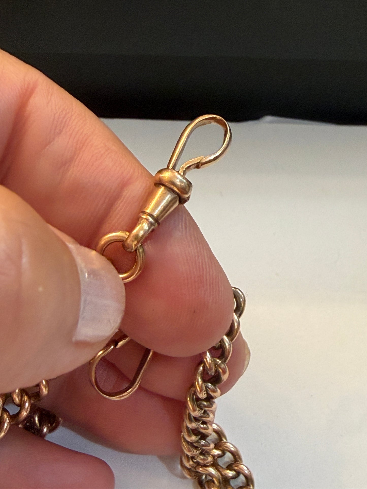 9ct antique rose gold Albert chain. 21 inch long 42.27g