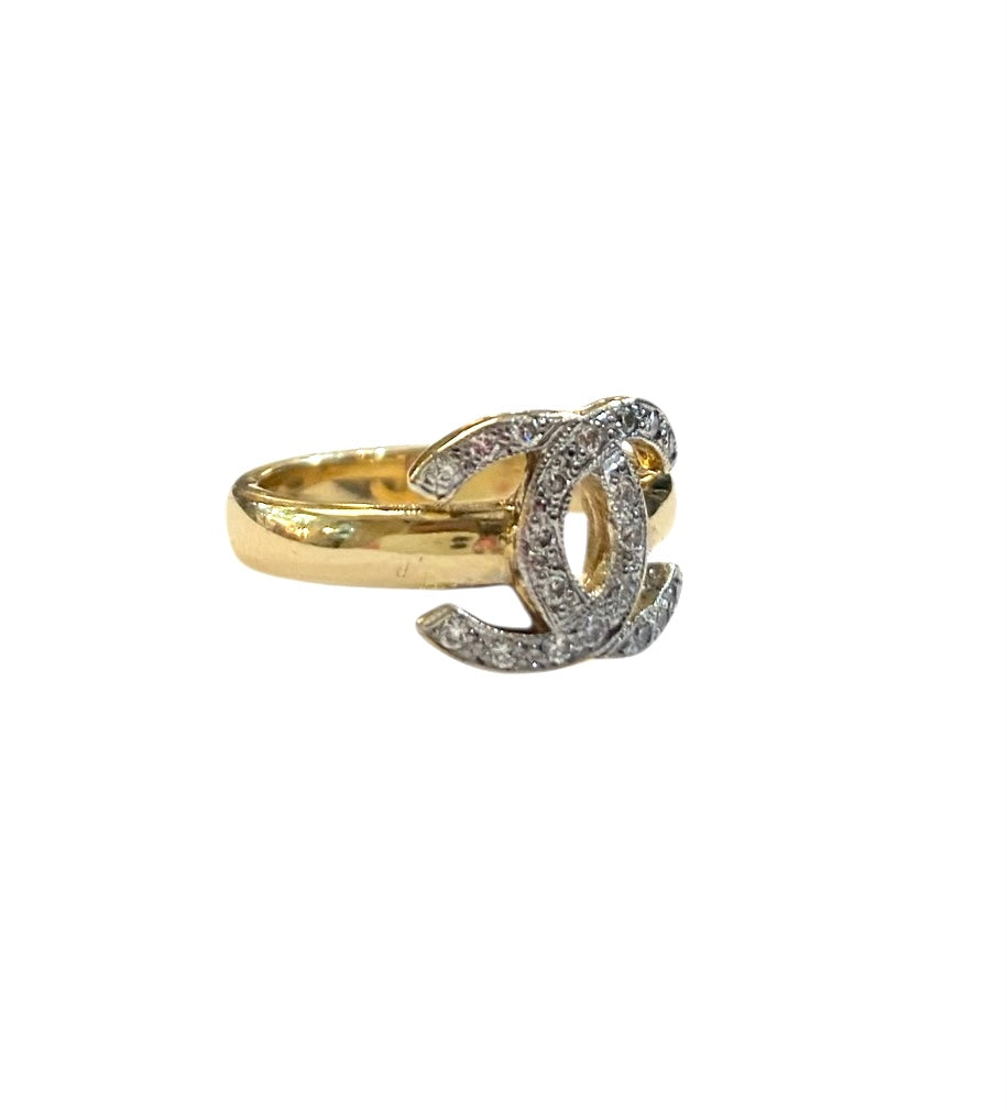 9ct vintage / pre owned C C  ring with diamonds size L1/2