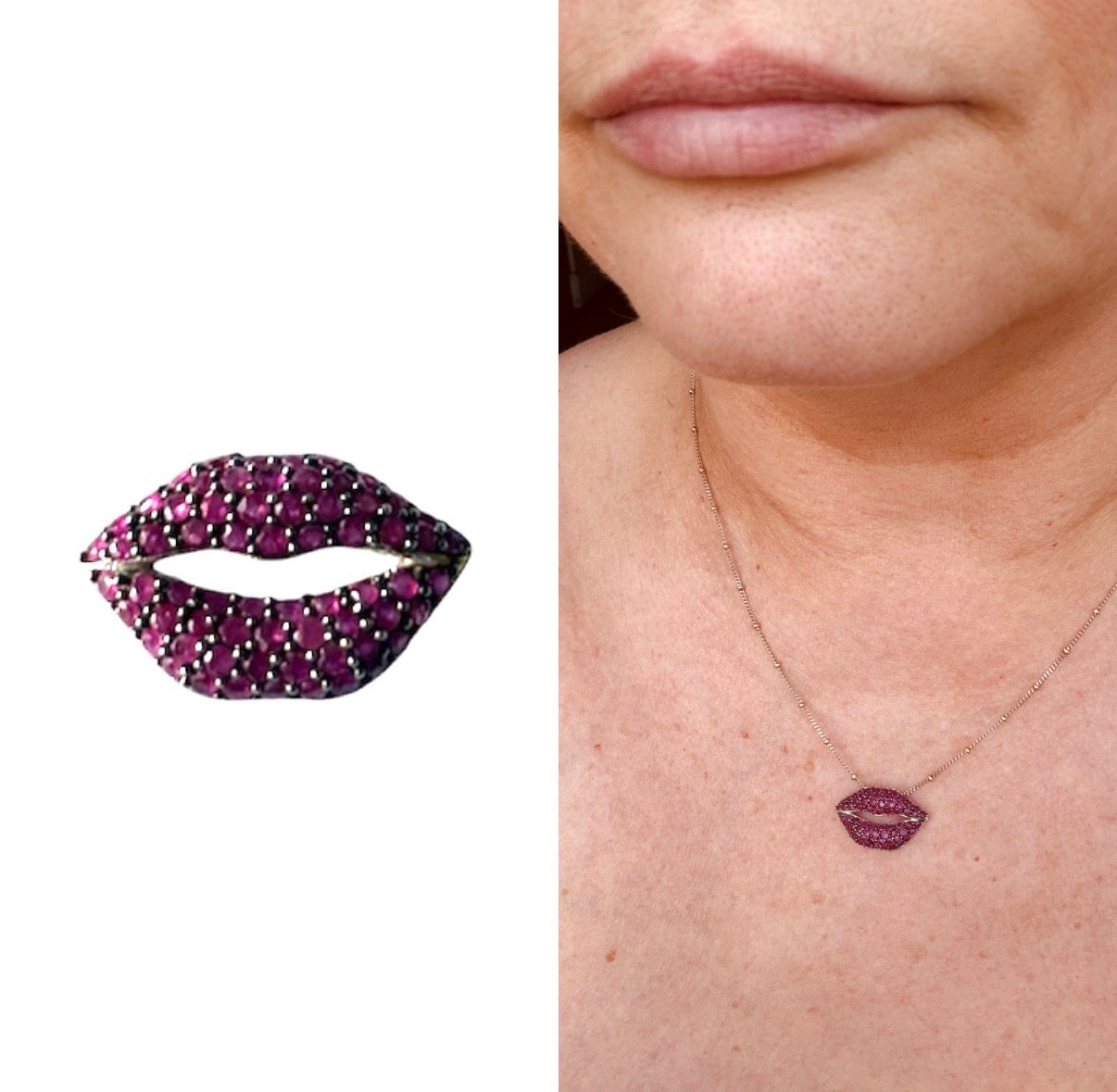 9ct vintage / pre owned ruby lips pendant charm,