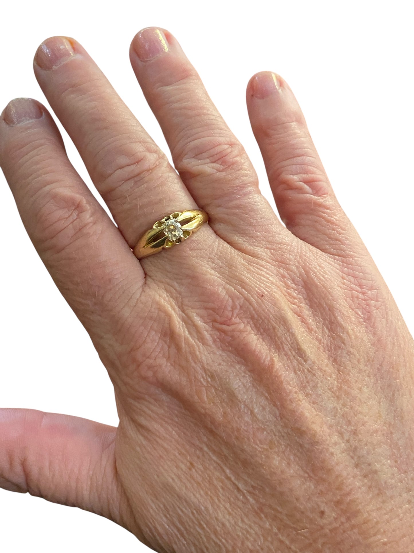 18ct Edwardian diamond ring. mine cut diamond 0.50ct ring size T