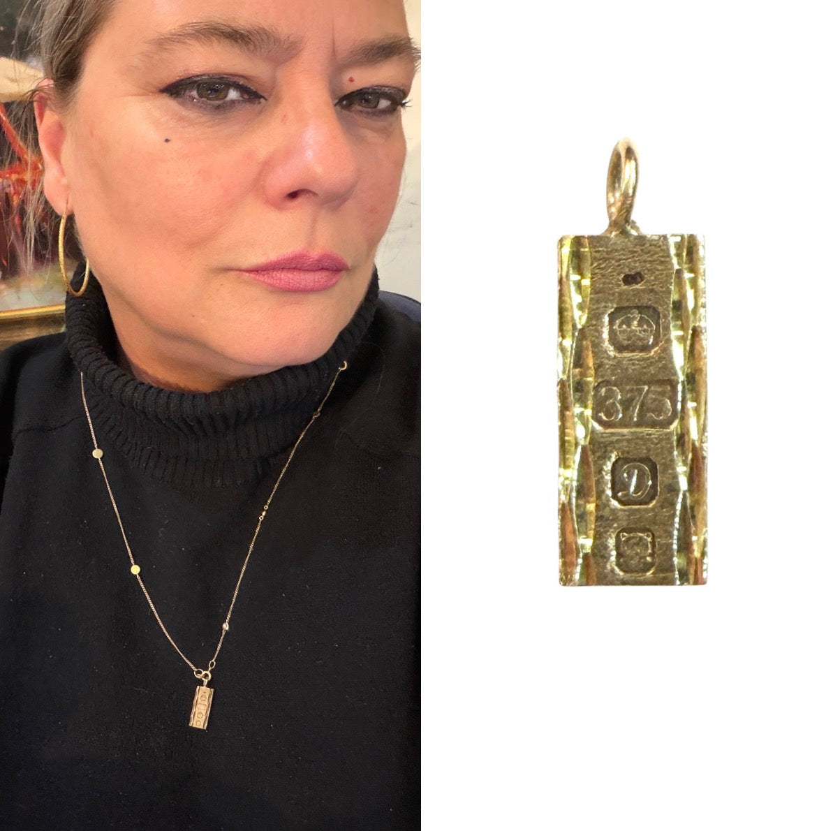 9ct vintage ingot charm / pendant circa London 1978 . 3.
