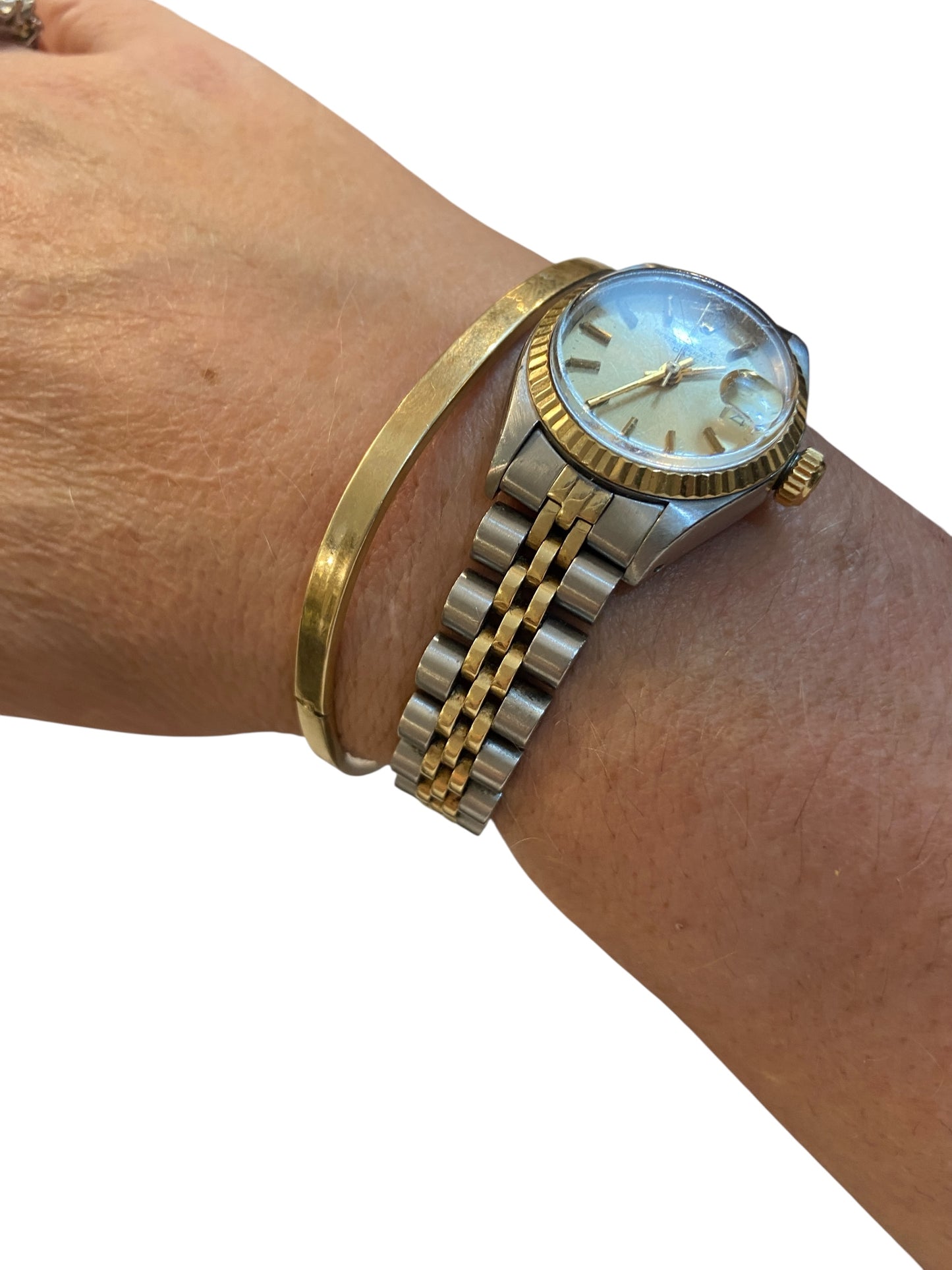 9ct vintage plain bangle. hinged, 6.2g