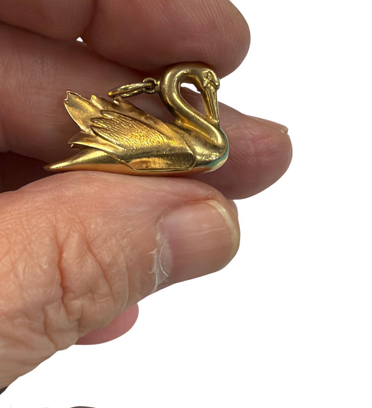 9ct vintage swan charm, large hollow