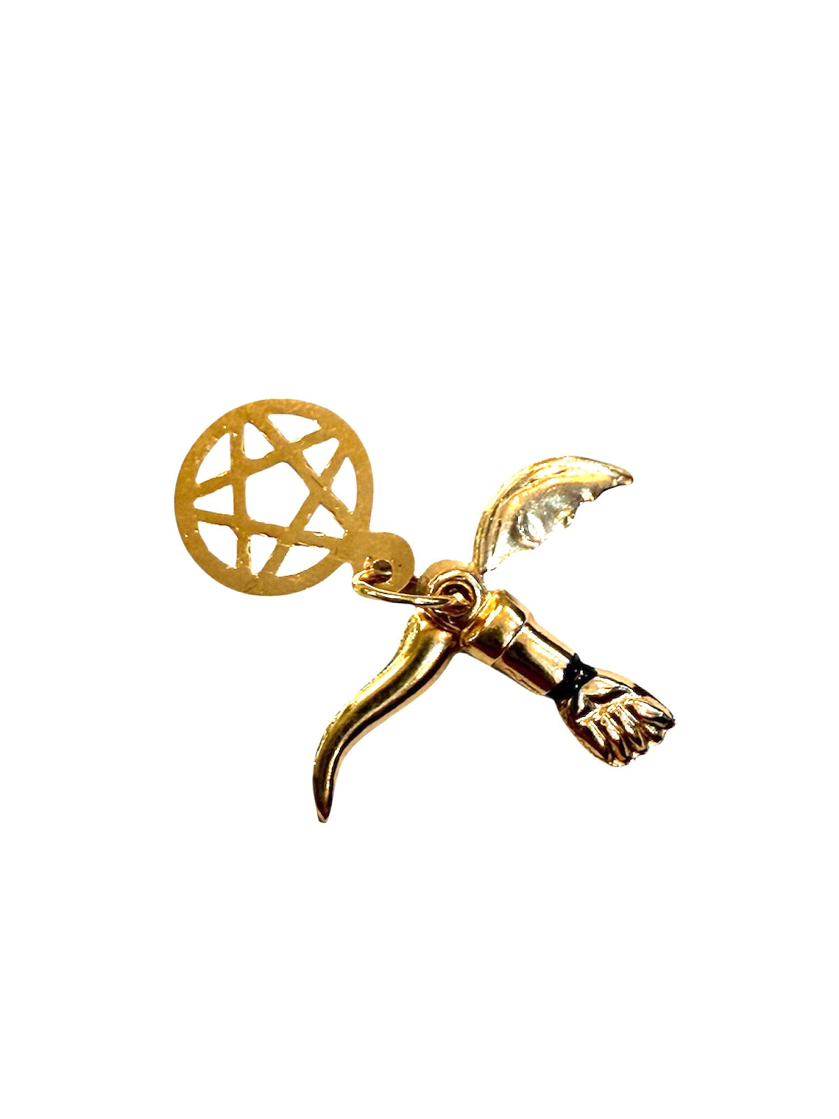 19ct figa hand, horn of plenty, moon face and pentagram charm