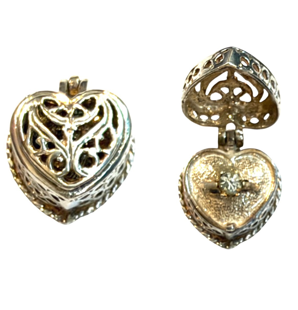vintage silver 925 heart box charm with ring inside . 4.0g