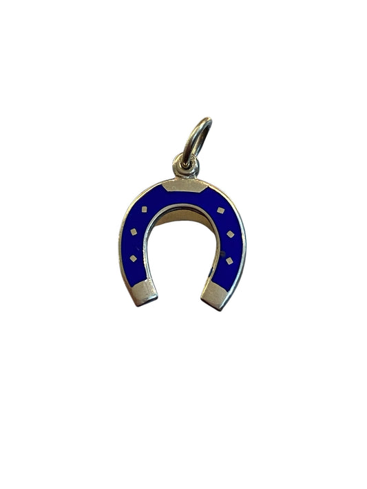 14 ct 585 vintage horseshoe, blue enamel horseshoe charm / pendant