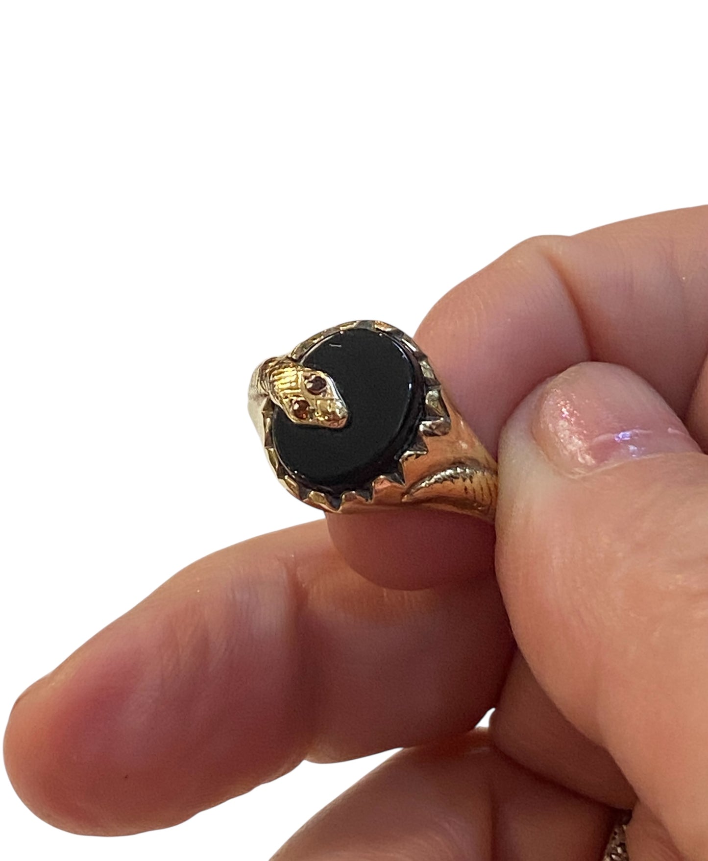 9ct vintage signet ring with onyx and a snake ring size V