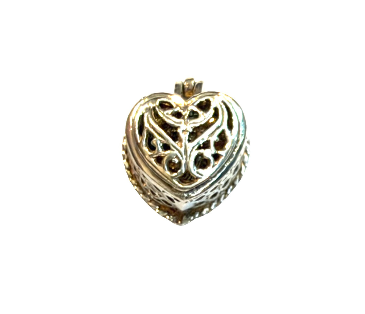 vintage silver 925 heart box charm with ring inside . 4.0g