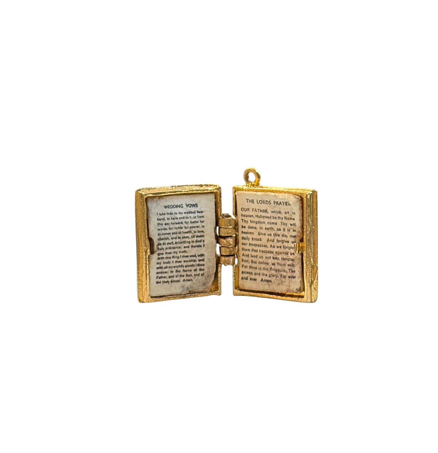 9ct vintage bible charm opening with wedding vows and the lords prayer 3.4g circa 1970
