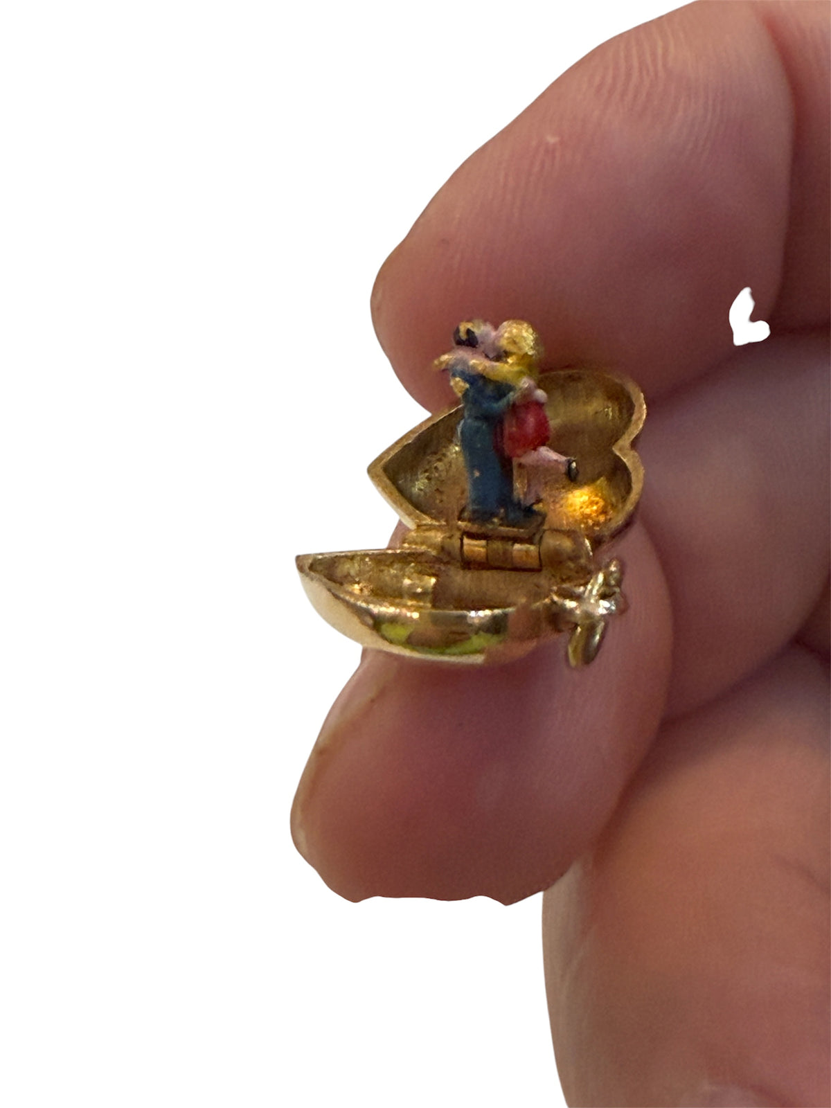 9ct vintage heart charm with couple embracing inside circa 1986 3.3g by ppld