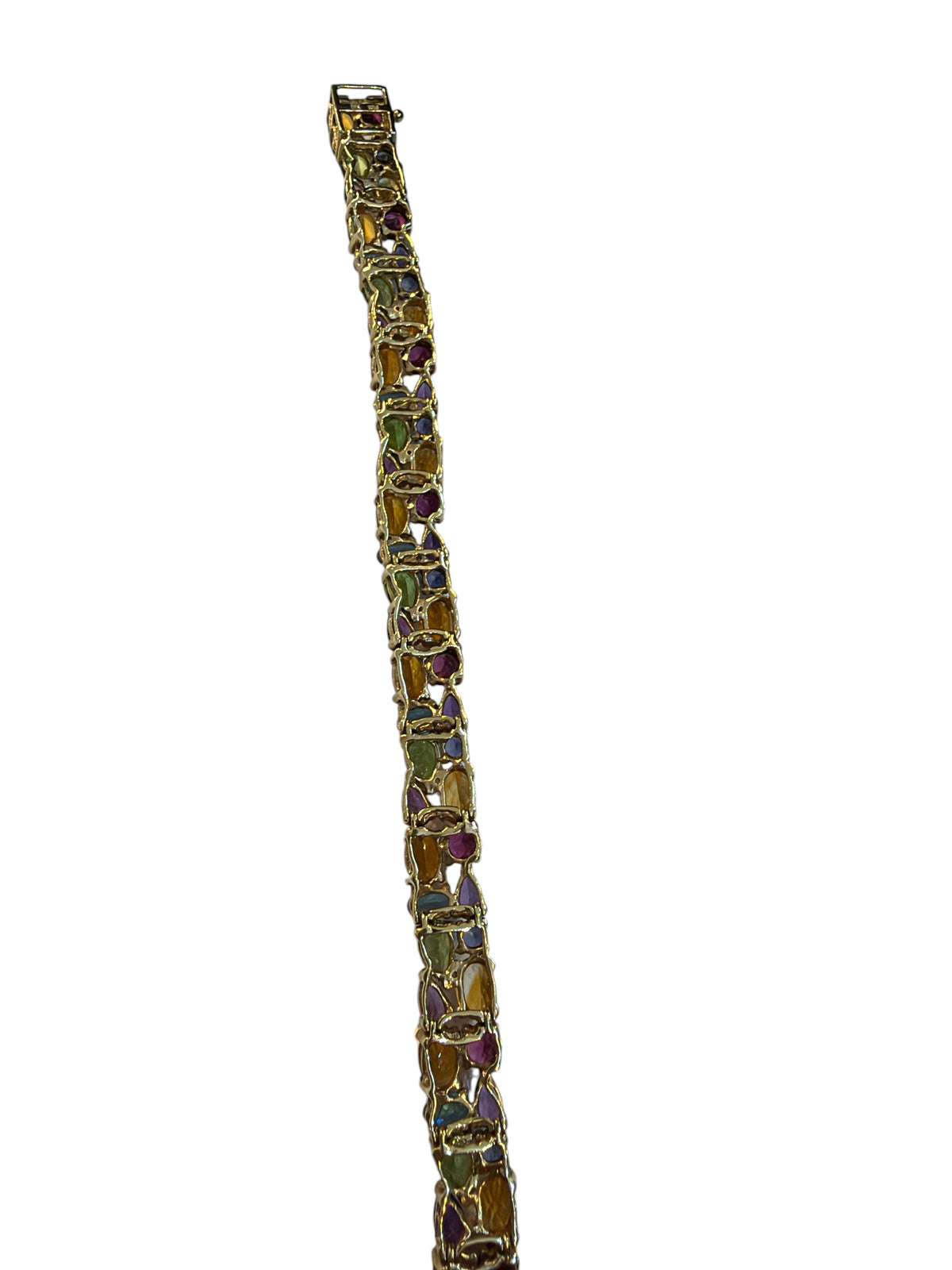 9ct vintage pre owned multi gem stone bracelet . 7 1/2 inches (18.5 cm)
