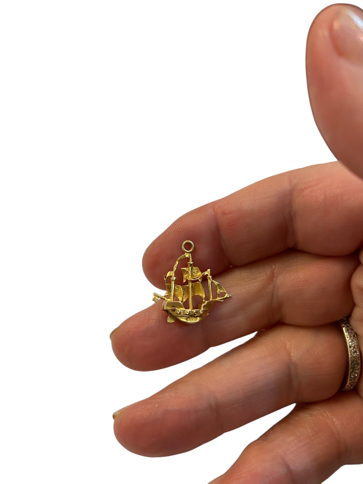 9ct vintage pirate ship charm with jewels circa 1970s