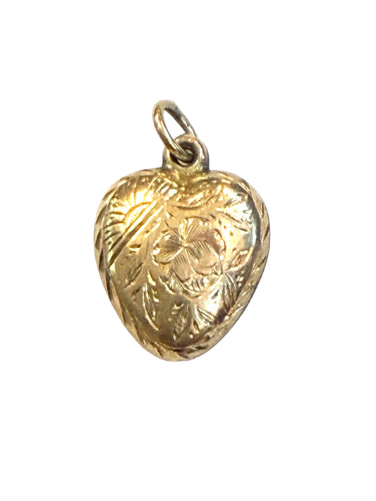 victorian 9ct antique puffy heart pendant charm, circa 1899 chester. Hollow