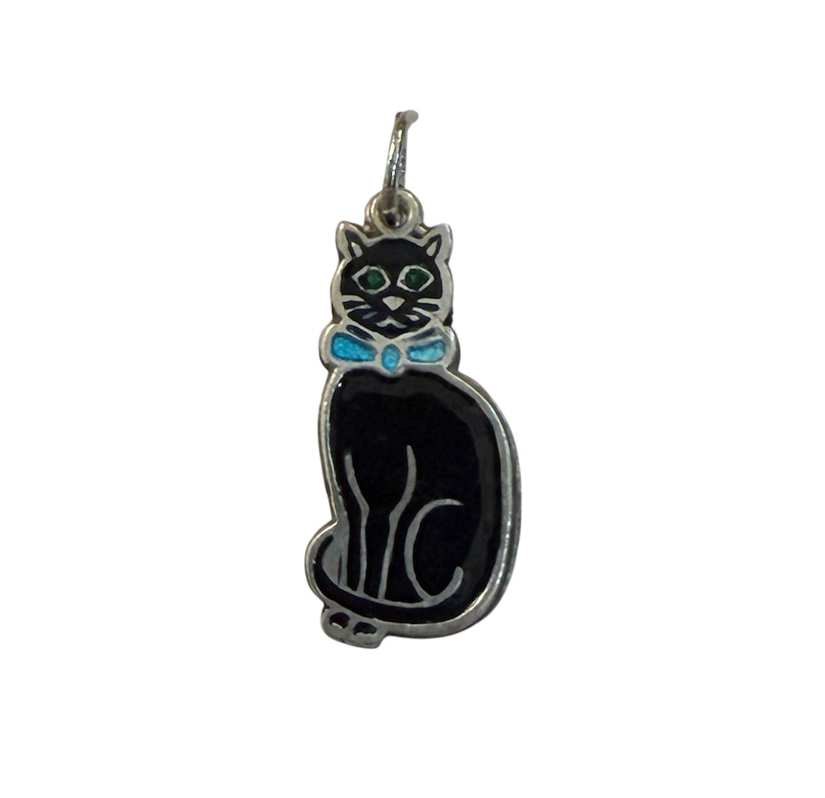 925 sterling silver black cat charm pendant. 1.2g