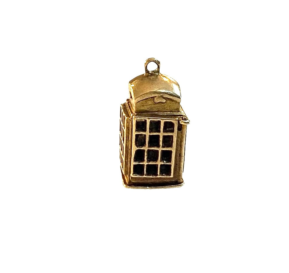 9ct vintage telephone box charm circa London 1955 with opening door 2.1g