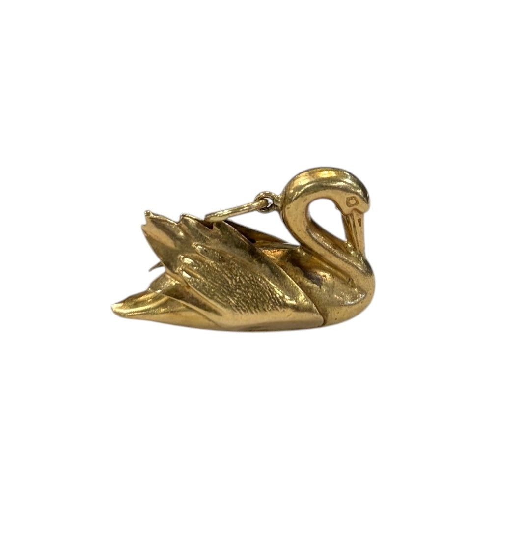 9ct vintage swan charm, large hollow