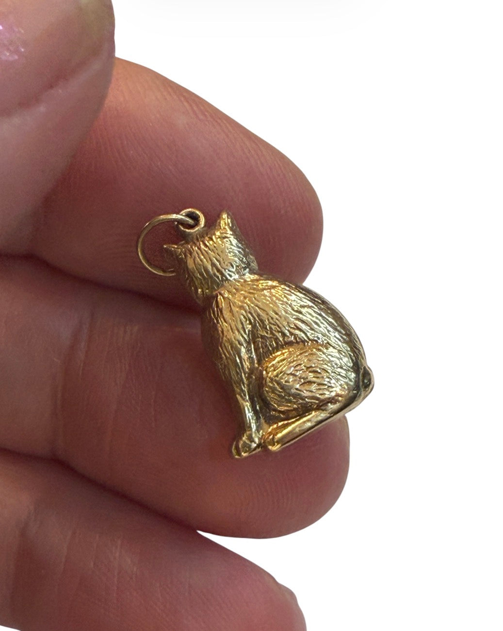 9ct vintage cat charm, sitting cat, hollow 0.83g