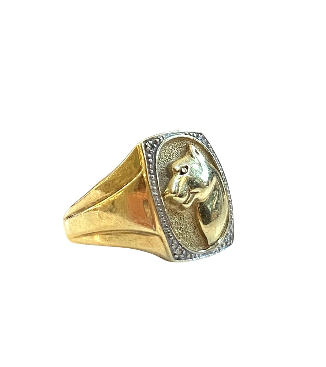 9ct vintage panther ring, with diamonds ring size K 1/2