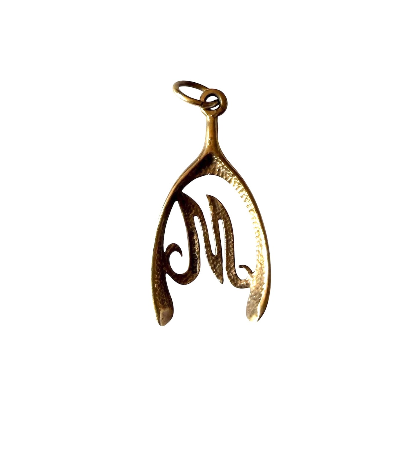 9ct vintage  initial M wishbone charm / pendant 2.68g