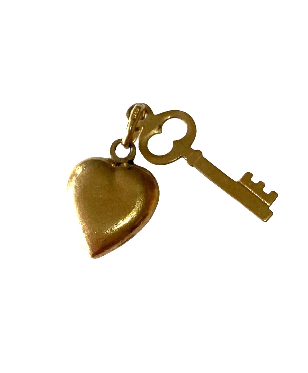 9ct vintage heart and key charm / pendant 'key to my heart'