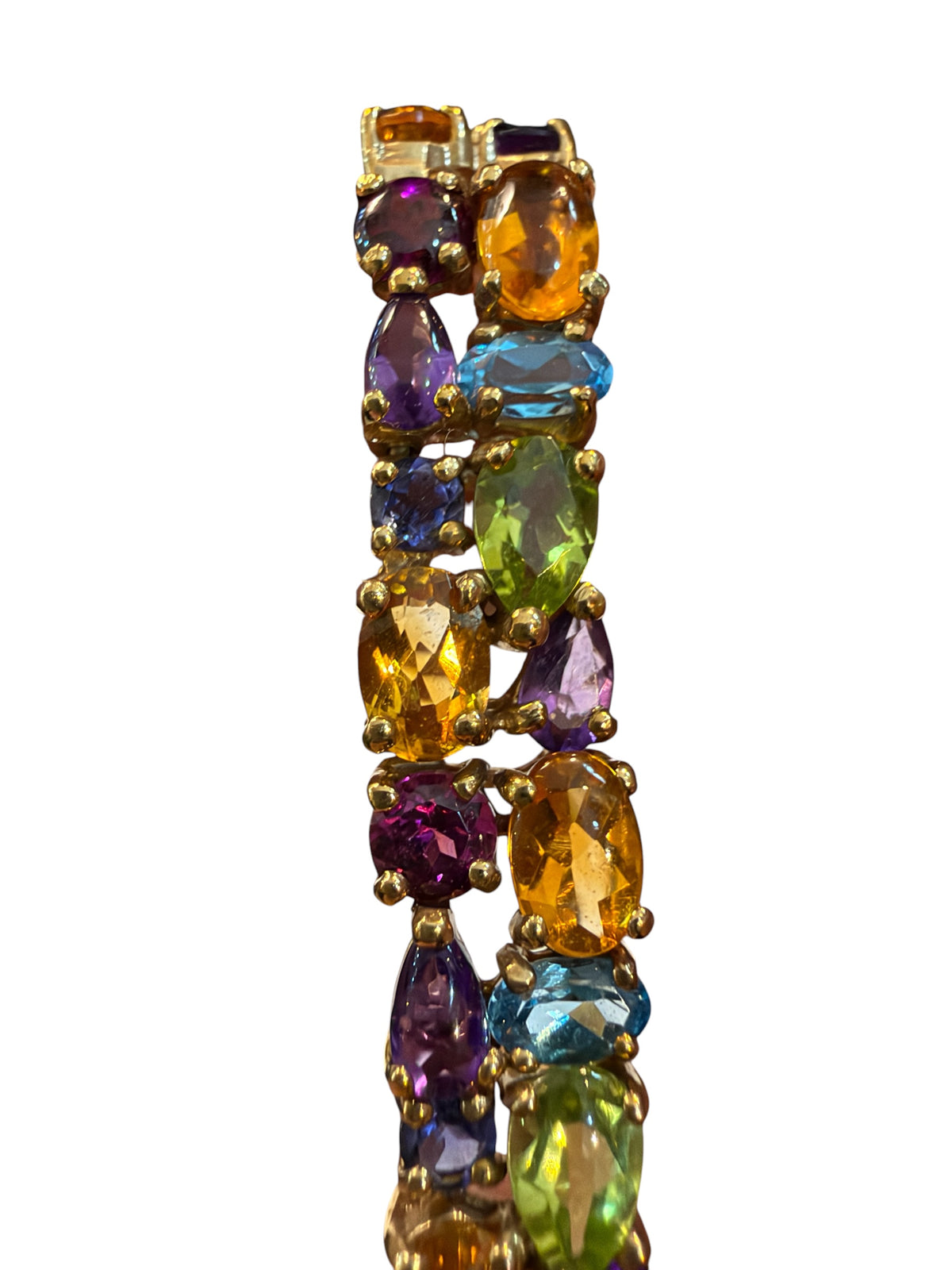 9ct vintage pre owned multi gem stone bracelet . 7 1/2 inches (18.5 cm)