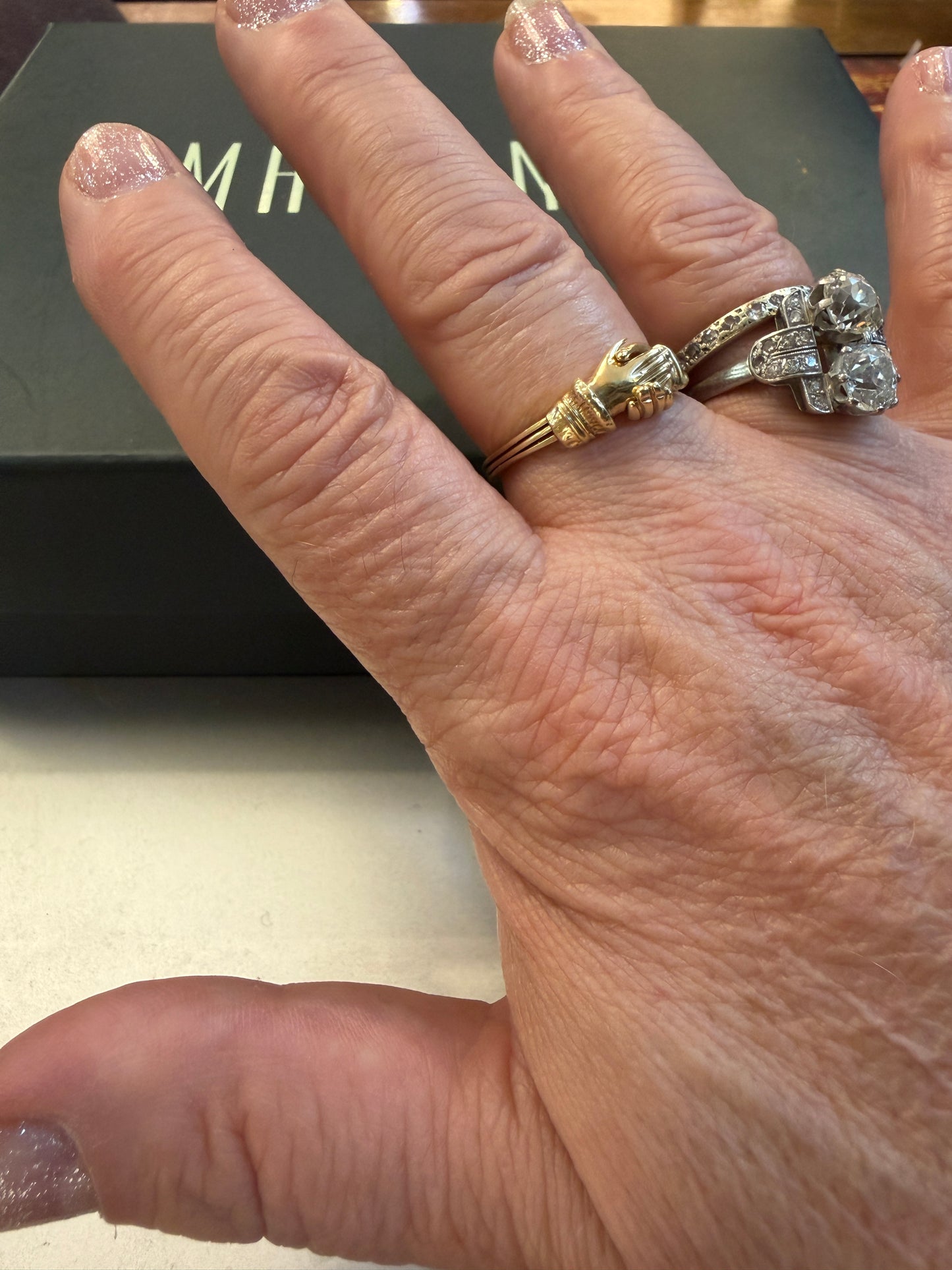 9ct pre owned fede gimmel ring with diamond heart ring size S 3.7g