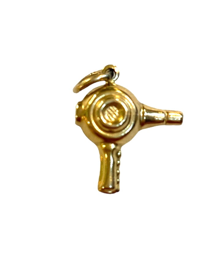 9ct yellow gold hair dryer charm / pendant. Hollow