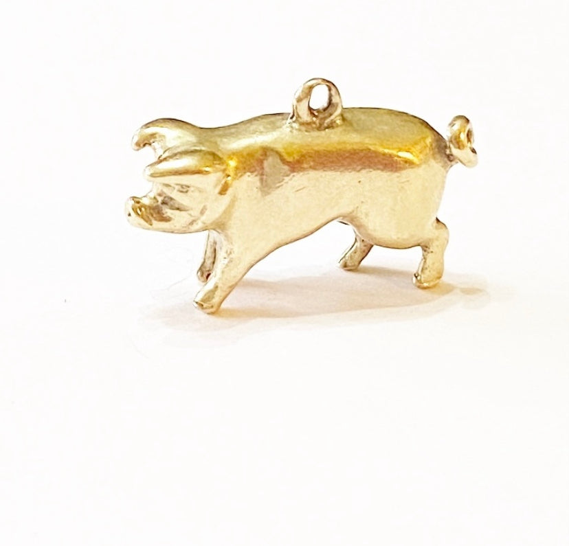 9ct vintage pig charm solid gold 8.7g circa 1970