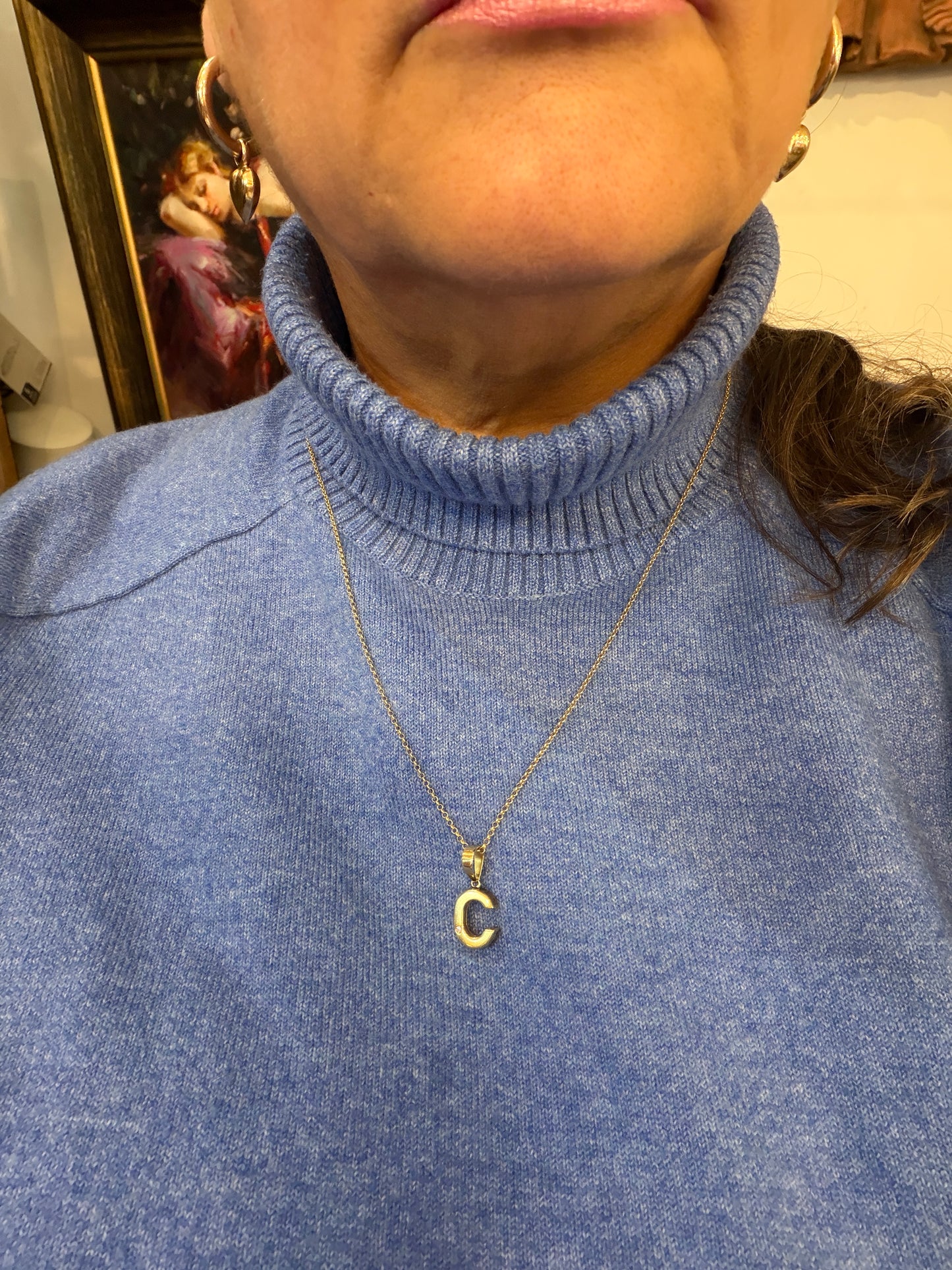 9ct vintage initial C charm with a small diamond 1.9g