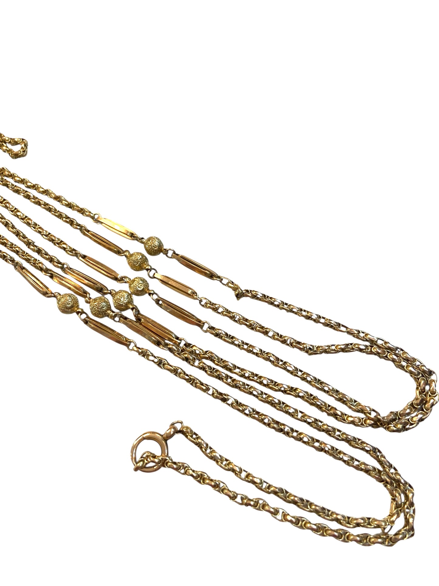 9ct Antique fancy link long guard chain. 57 1/2