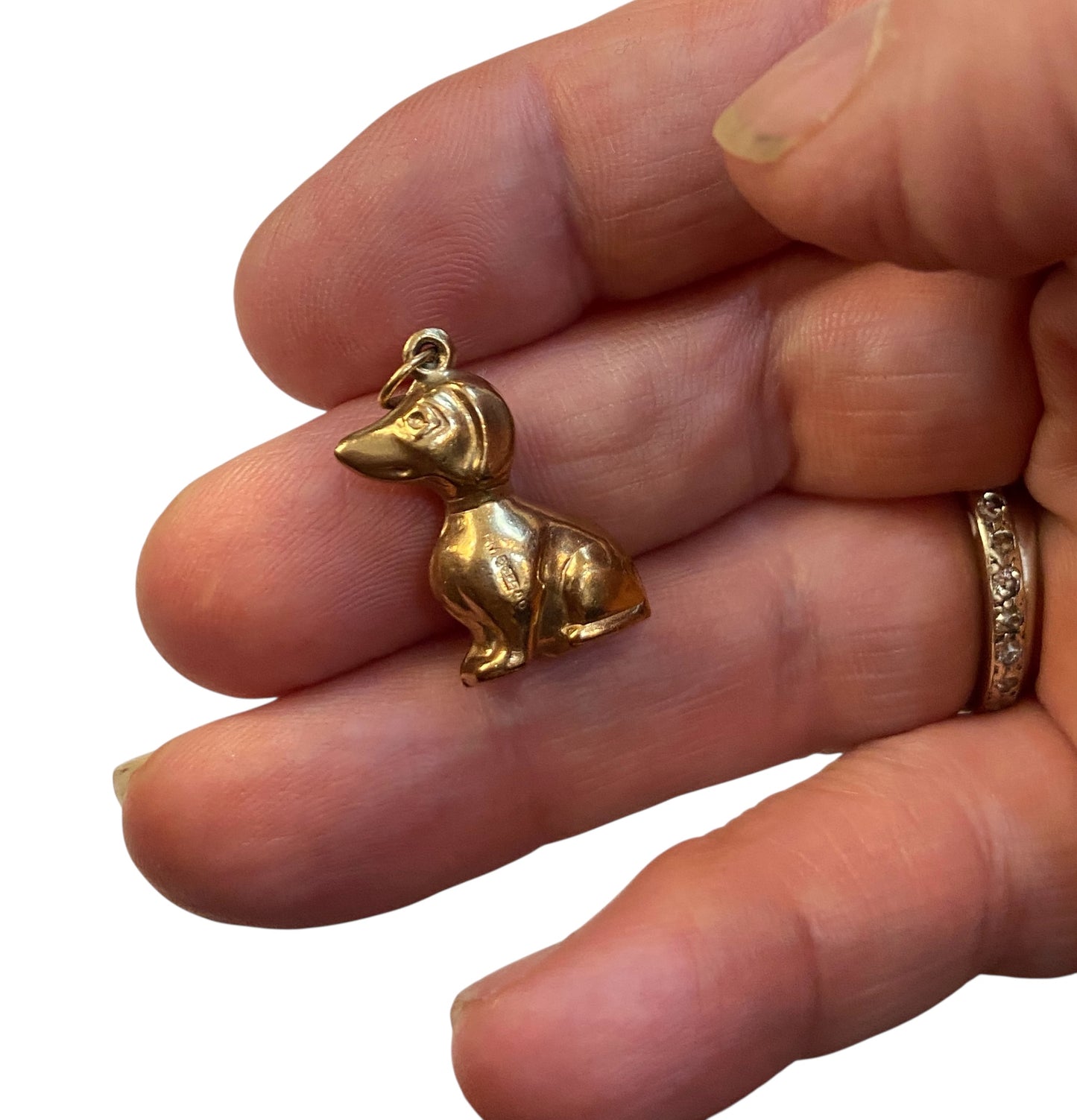 9ct vintage puppy dog charm circa 1966 London maker FM
