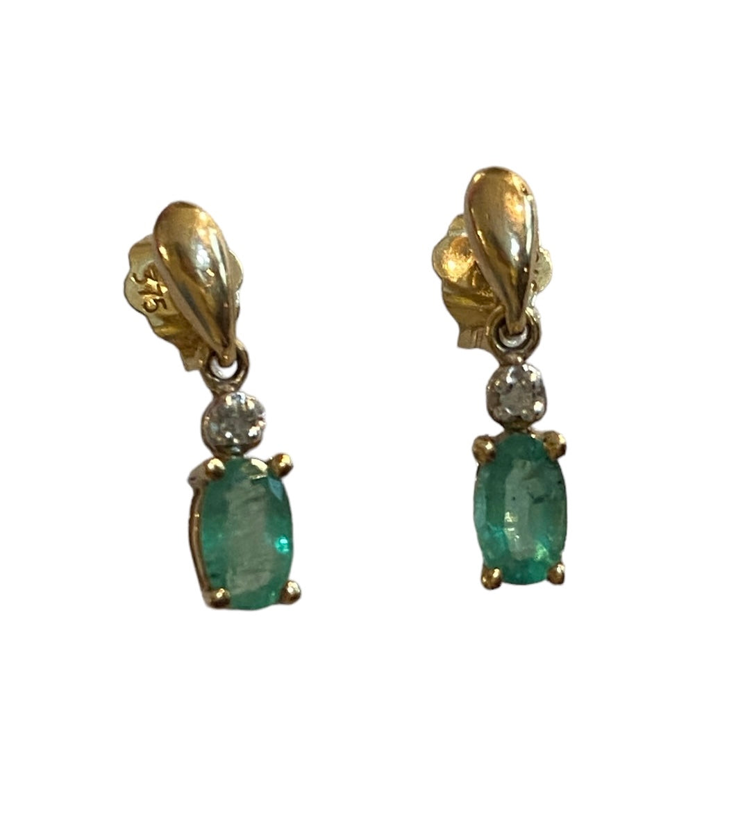 9ct vintage / pre loved emerald and diamond drop earrings