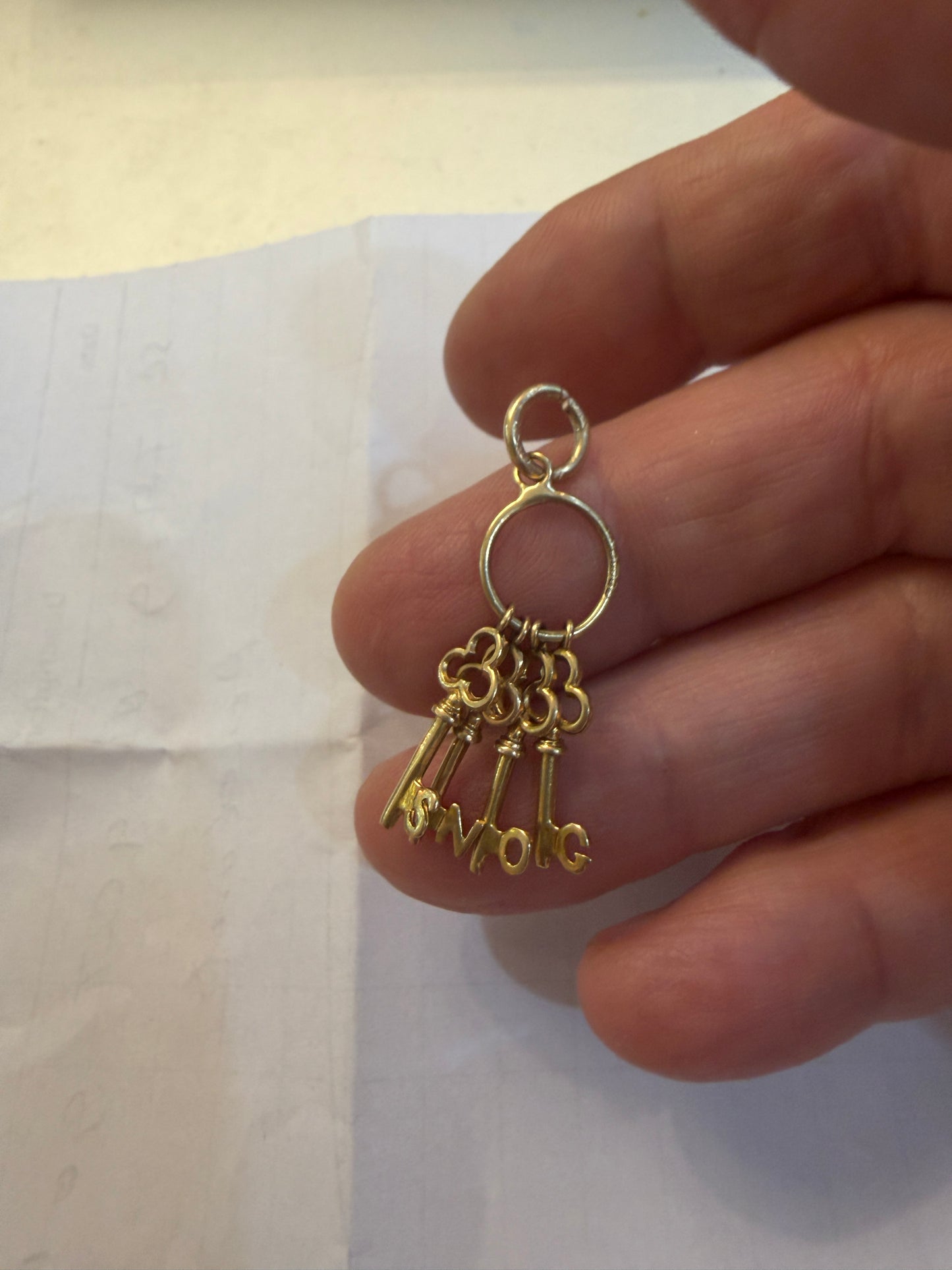 9ct vintage jailers keys charms spelling 'SNOG" by Rp
