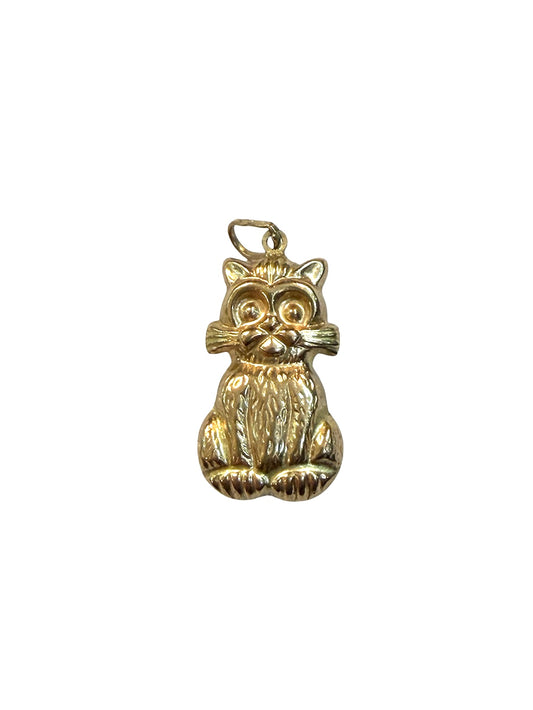 9ct vintage cat charm, large, hollow, circa 1970 1.8g