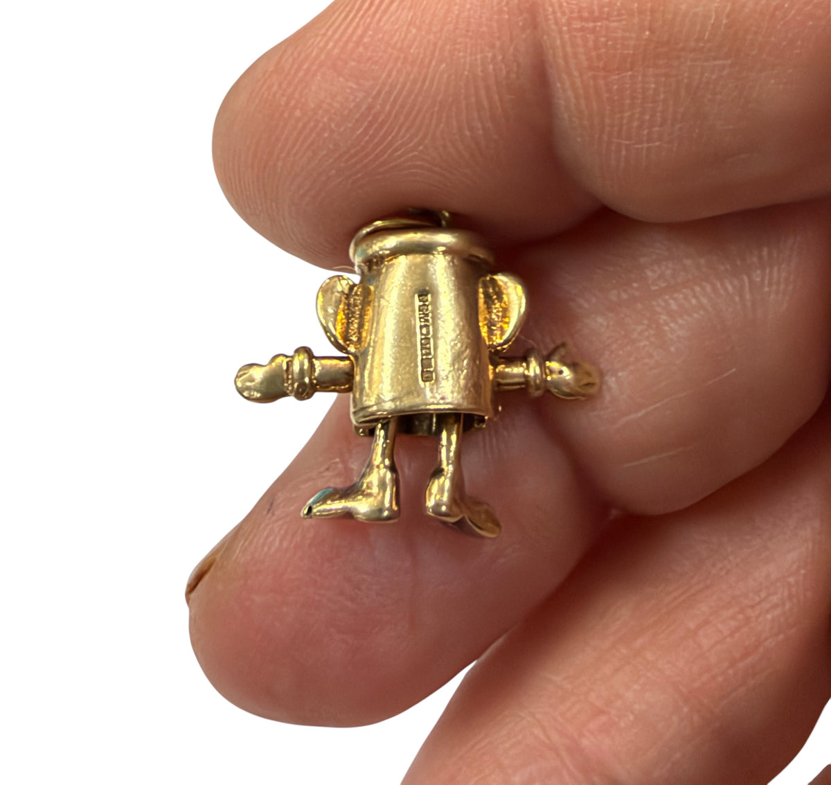 9ct 375 pre owned vintage dusty bin charm, articulated ,  2.4g