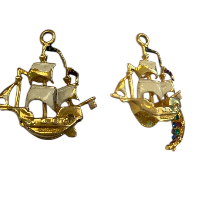 9ct vintage pirate ship charm with jewels circa 1970s