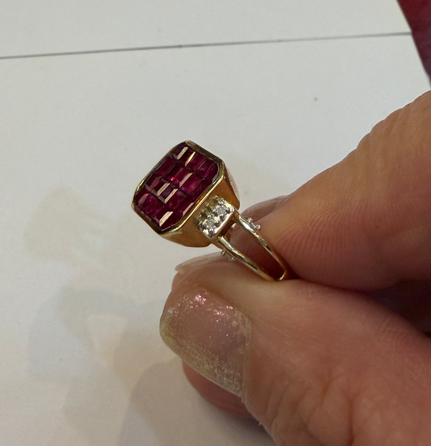 9ct pre owned ruby and diamond ring size L 1/2