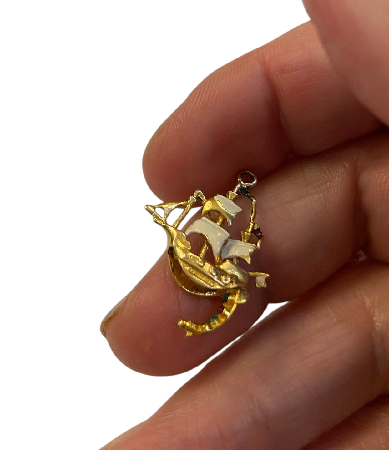 9ct vintage pirate ship charm with jewels circa 1970s