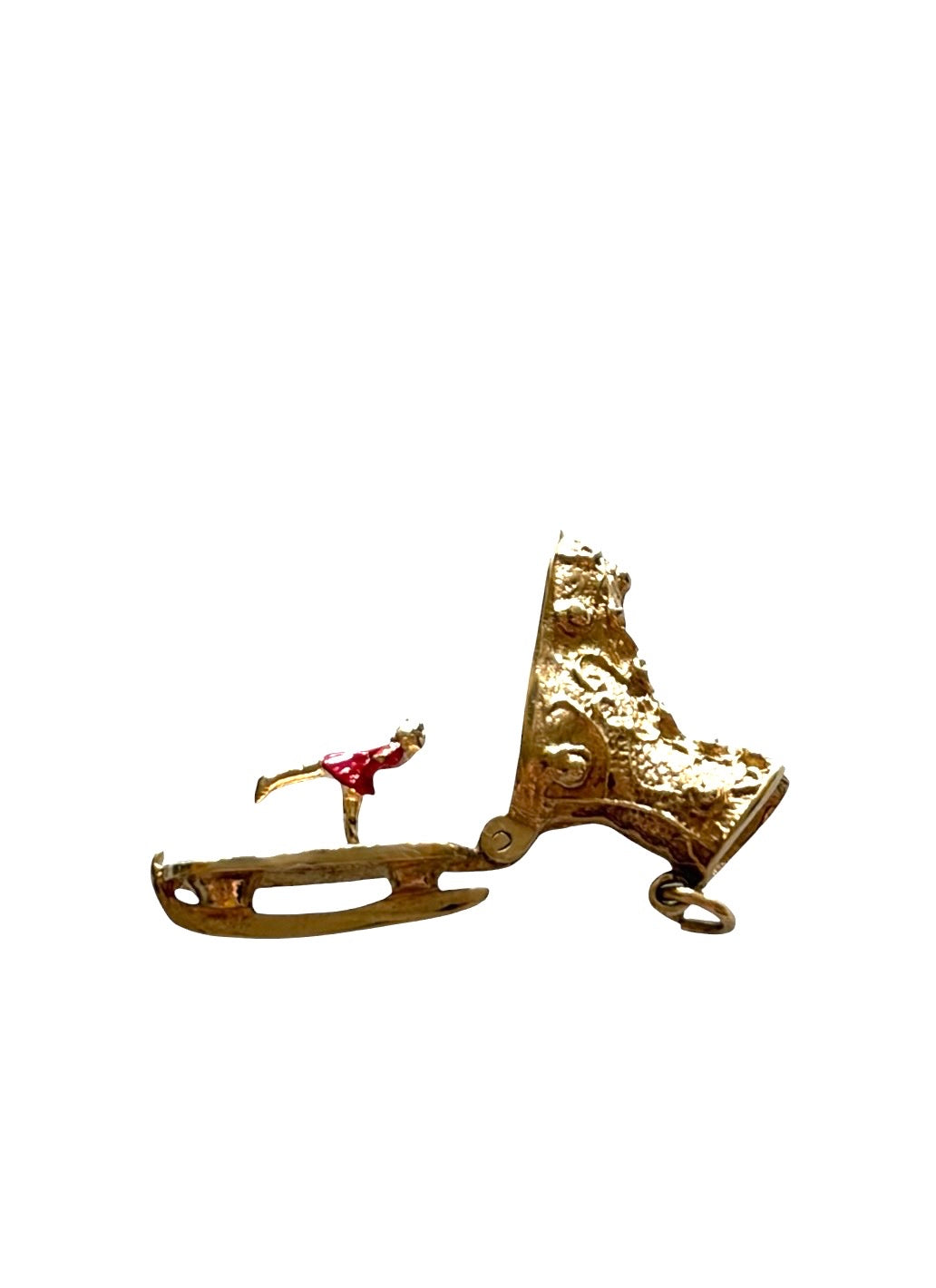 9ct vintage ice skate charm circa 1966 London with enamel skater inside. 6.2g