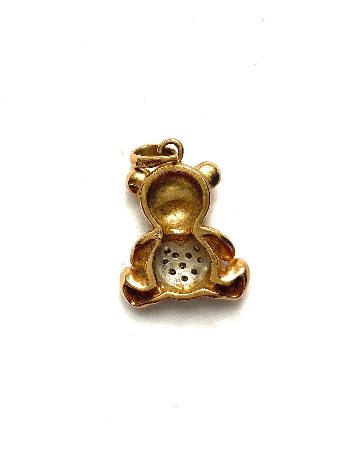 9ct vintage / pre owned teddy bear pendant / charm with diamonds