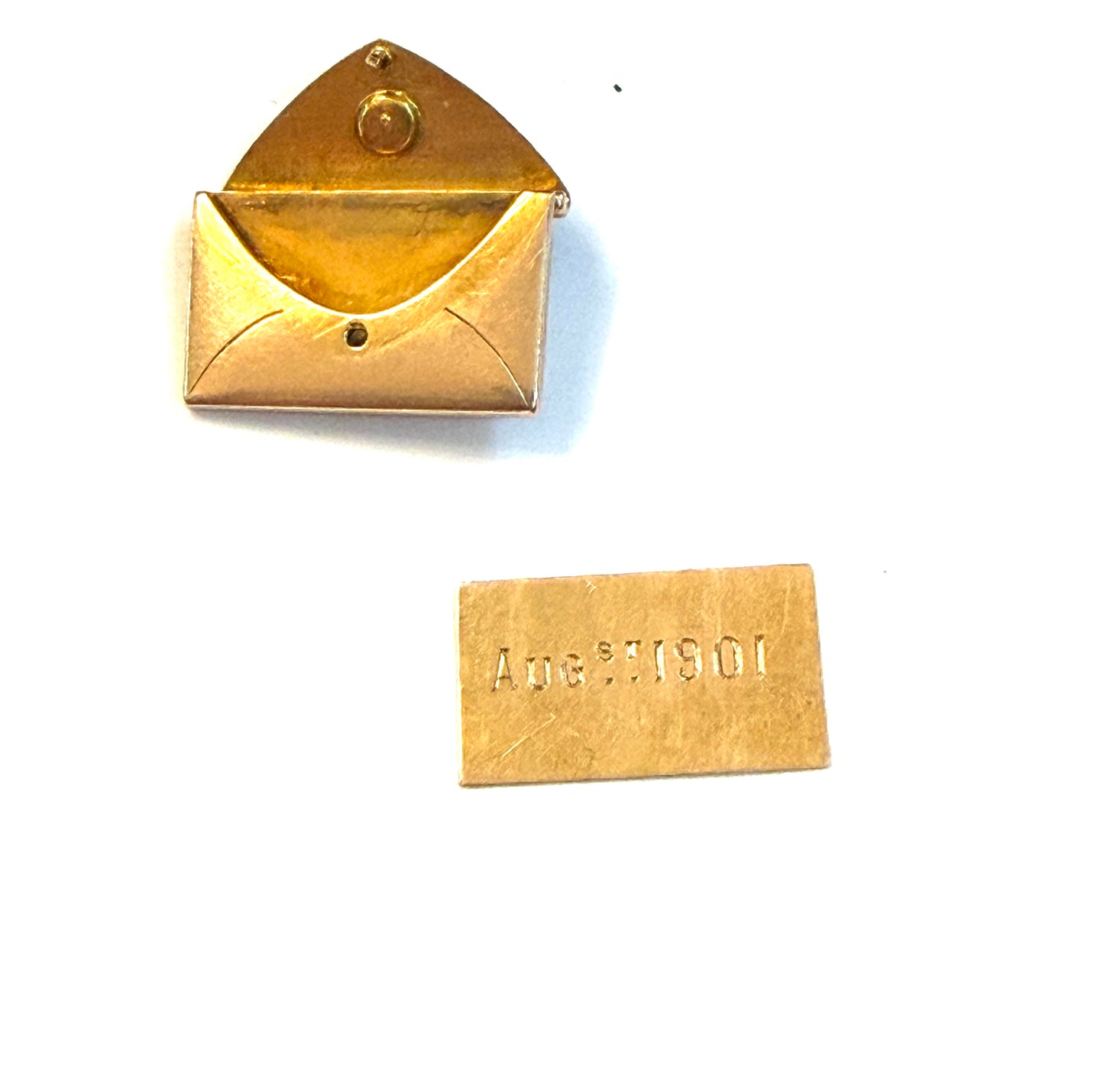 9ct antique envelope charm with a note inside circa 1901