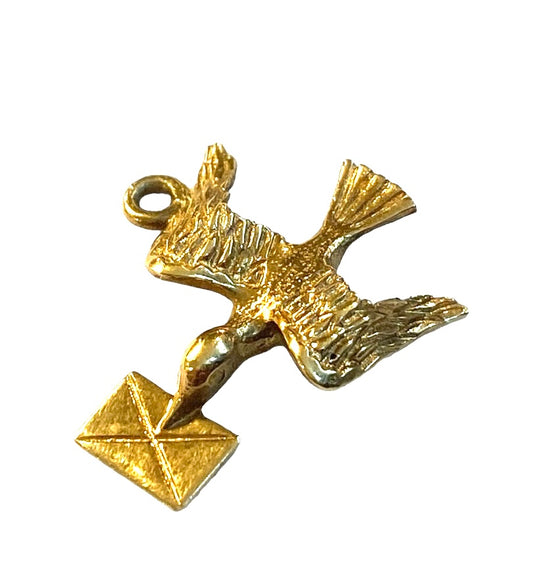 9ct vintage dove with letter charm circa 1980