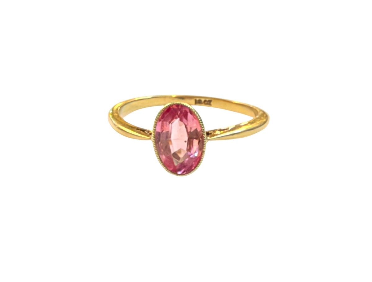 18ct vintage pink sapphire ring, 1ct sapphire, set in yellow gold ring size M1/2