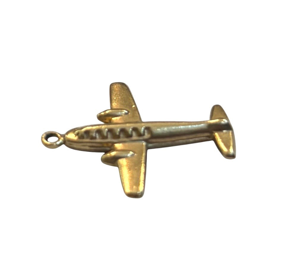 9ct vintage aeroplane charm, circa 1967 by WHc. hollow 0.64g